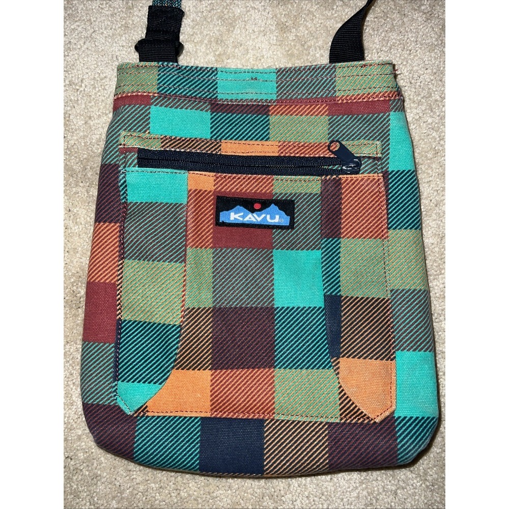 KAVU Keeper Crossbody Purse Multi Color Plaid Woven Cotton Canvas Bag